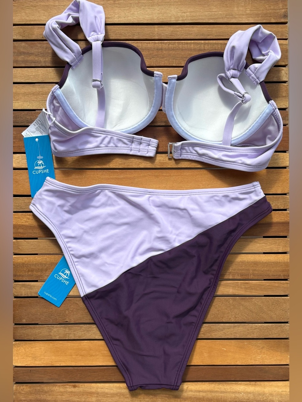 SMALL NWT Cupshe Lavender Purple Contrast Underwire Bikini Adjustable Straps - Picture 5 of 5